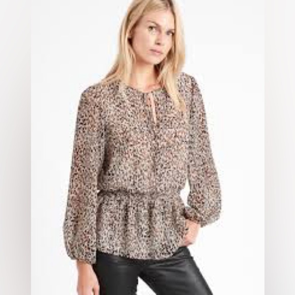 Banana Republic Smocked Peplum Top - Leopard Print - Medium